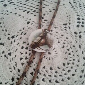 5/$25 Sale! Vintage Leather Lariat Braided Necklace with Ceramic Horse
